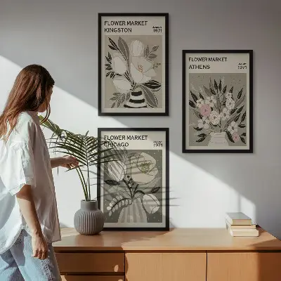 Composição de quadros moderna com arranjos florais retrô