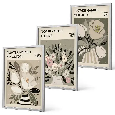 Composição de quadros moderna com arranjos florais retrô