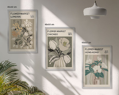 Conjunto de 3 quadros com moldura Feiras de flores de Londres, Chicago e Hong Kong