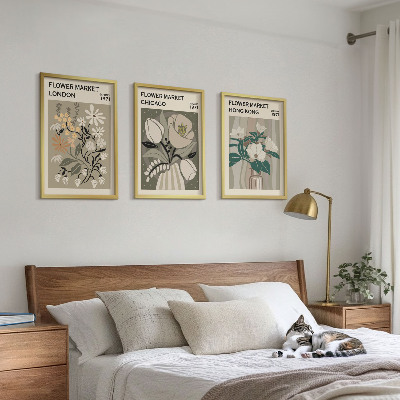 Conjunto de 3 quadros com moldura Feiras de flores de Londres, Chicago e Hong Kong
