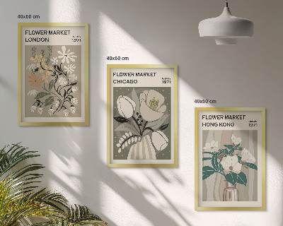 Conjunto de 3 quadros com moldura Feiras de flores de Londres, Chicago e Hong Kong