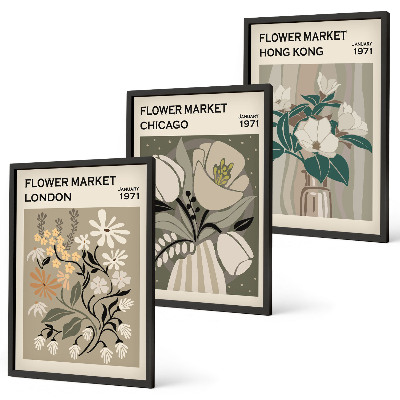 Conjunto de 3 quadros com moldura Feiras de flores de Londres, Chicago e Hong Kong