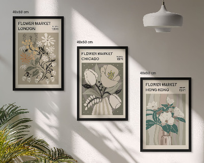 Conjunto de 3 quadros com moldura Feiras de flores de Londres, Chicago e Hong Kong