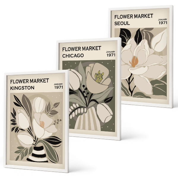 Conjunto de quadros para sala de estar Flores Kingston Seul Chicago retrô