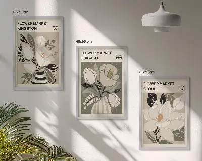 Conjunto de quadros para sala de estar estampa Flores Kingston Seul Chicago retrô