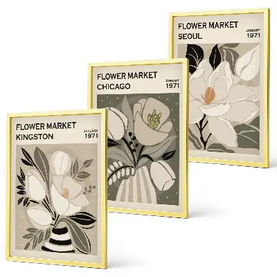 Conjunto de quadros para sala de estar estampa Flores Kingston Seul Chicago retrô