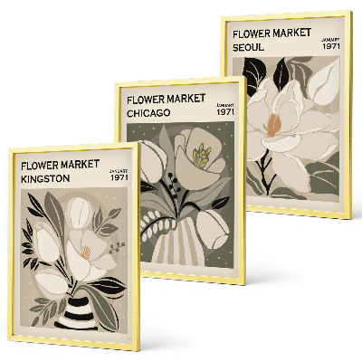 Conjunto de quadros para sala de estar Flores Kingston Seul Chicago retrô