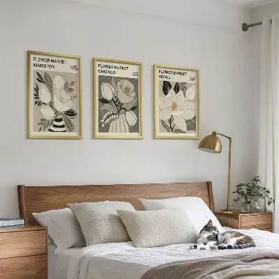 Conjunto de quadros para sala de estar estampa Flores Kingston Seul Chicago retrô