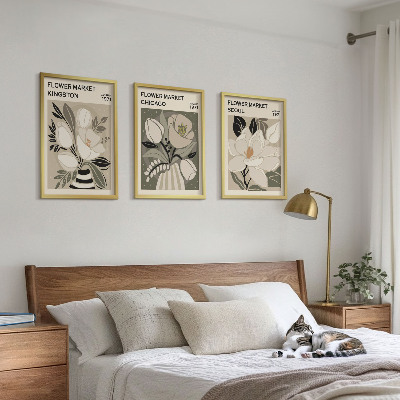 Conjunto de quadros para sala de estar Flores Kingston Seul Chicago retrô