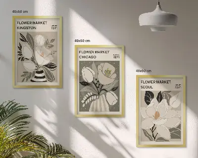 Conjunto de quadros para sala de estar estampa Flores Kingston Seul Chicago retrô