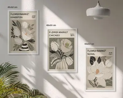 Conjunto de quadros para sala de estar estampa Flores Kingston Seul Chicago retrô