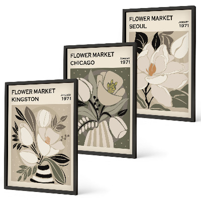 Conjunto de quadros para sala de estar Flores Kingston Seul Chicago retrô