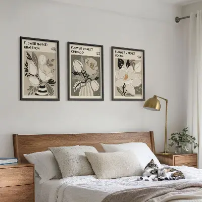 Conjunto de quadros para sala de estar estampa Flores Kingston Seul Chicago retrô