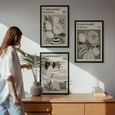 Conjunto de quadros para sala de estar estampa Flores Kingston Seul Chicago retrô