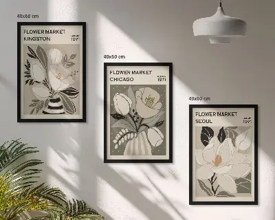 Conjunto de quadros para sala de estar estampa Flores Kingston Seul Chicago retrô