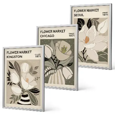 Conjunto de quadros para sala de estar estampa Flores Kingston Seul Chicago retrô