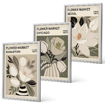 Conjunto de quadros para sala de estar Flores Kingston Seul Chicago retrô