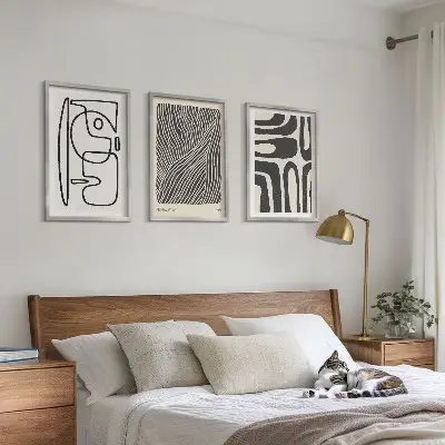 Composição de quadros moderna com padrões abstratos, linhas e texturas