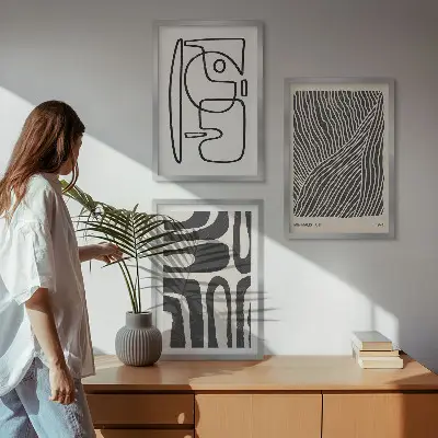 Composição de quadros moderna com padrões abstratos, linhas e texturas