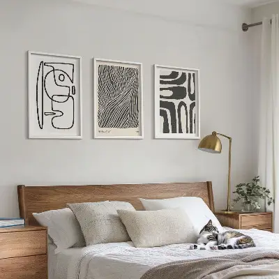 Composição de quadros moderna com padrões abstratos, linhas e texturas