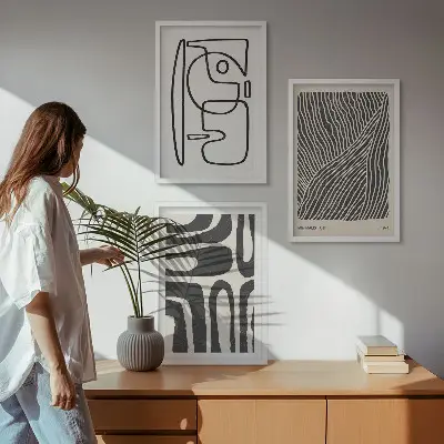 Composição de quadros moderna com padrões abstratos, linhas e texturas