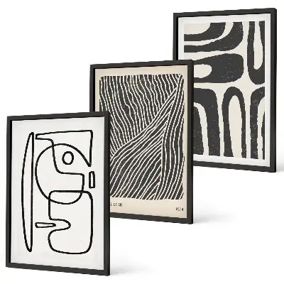 Composição de quadros moderna com padrões abstratos, linhas e texturas