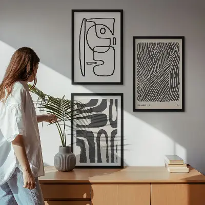 Composição de quadros moderna com padrões abstratos, linhas e texturas