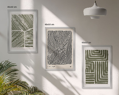 Conjunto de 3 quadros com moldura Padrões, linhas, formas, verde