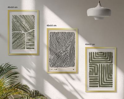Conjunto de 3 quadros com moldura Padrões, linhas, formas, verde