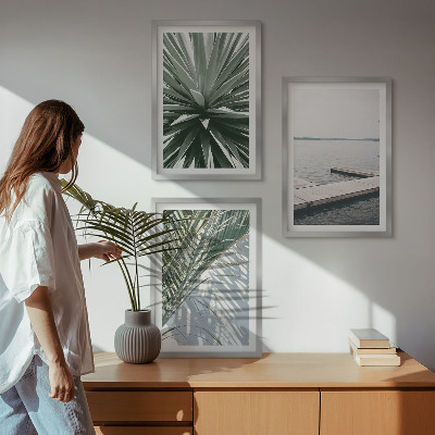 Conjunto de quadros para sala de estar ponte de madeira feita de folhas de palmeira