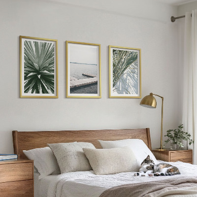 Conjunto de quadros para sala de estar ponte de madeira feita de folhas de palmeira