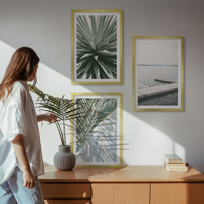 Conjunto de quadros para sala de estar ponte de madeira feita de folhas de palmeira