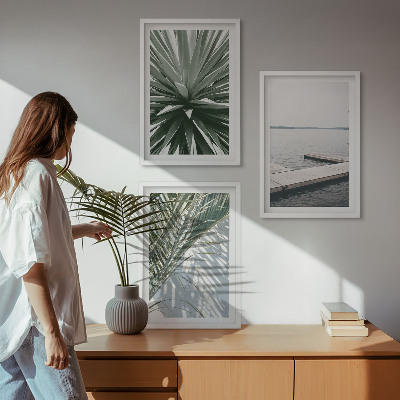 Conjunto de quadros para sala de estar ponte de madeira feita de folhas de palmeira