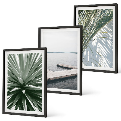 Conjunto de quadros para sala de estar ponte de madeira feita de folhas de palmeira