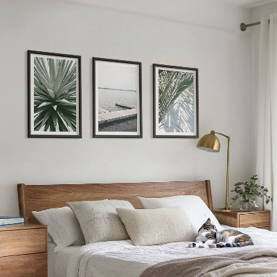 Conjunto de quadros para sala de estar ponte de madeira feita de folhas de palmeira