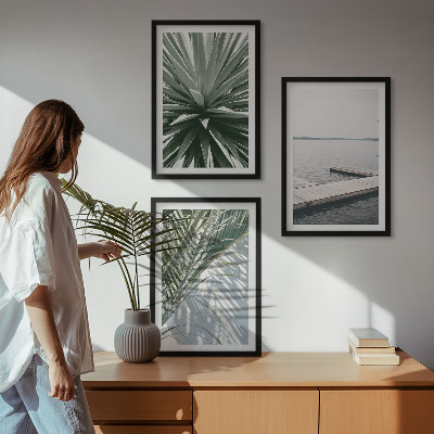 Conjunto de quadros para sala de estar ponte de madeira feita de folhas de palmeira