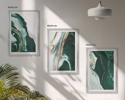Conjunto de 3 quadros com moldura Padrões abstratos de tinta verde