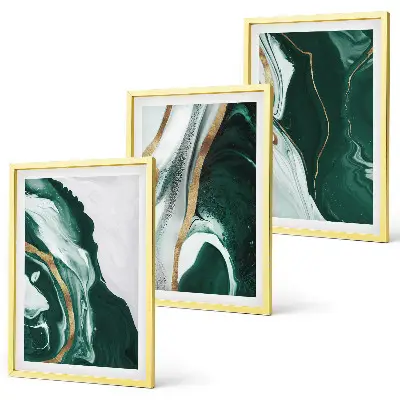 Conjunto de 3 quadros com moldura com estampas de padrões abstratos em tinta verde