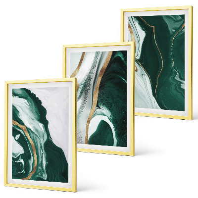 Conjunto de 3 quadros com moldura Padrões abstratos de tinta verde