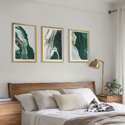 Conjunto de 3 quadros com moldura Padrões abstratos de tinta verde