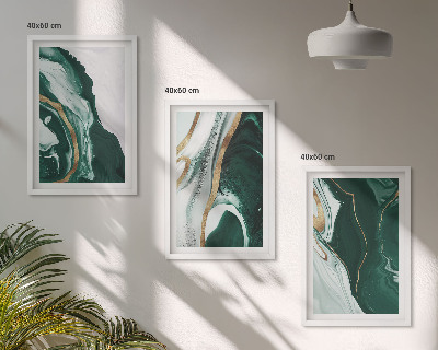 Conjunto de 3 quadros com moldura Padrões abstratos de tinta verde
