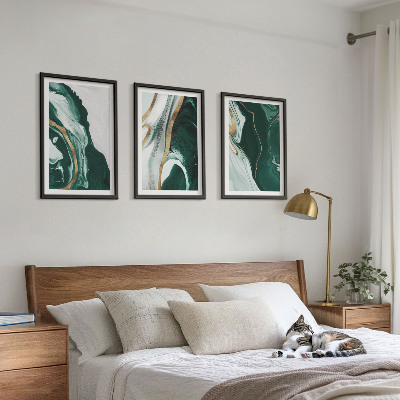 Conjunto de 3 quadros com moldura Padrões abstratos de tinta verde