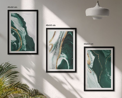 Conjunto de 3 quadros com moldura Padrões abstratos de tinta verde