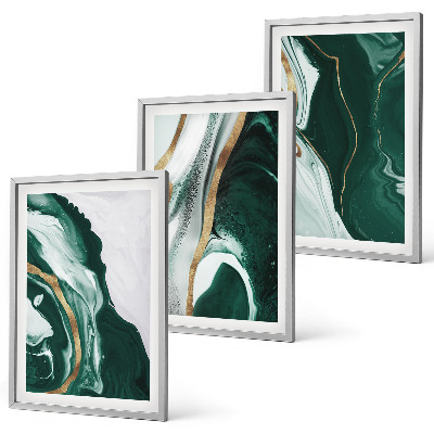 Conjunto de 3 quadros com moldura Padrões abstratos de tinta verde
