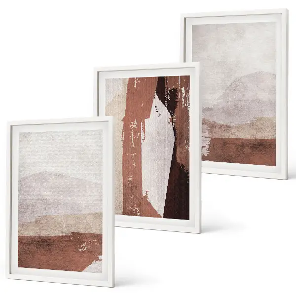 Conjunto de quadros modernos com padrões abstratos em tons de marrom e bege