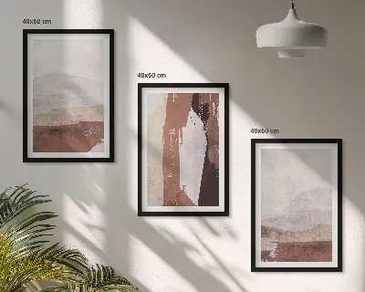 Conjunto de quadros modernos com padrões abstratos em tons de marrom e bege