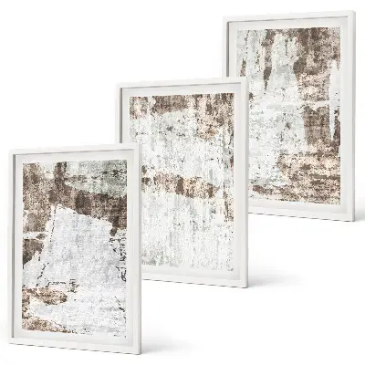 Conjunto de 3 quadros com moldura com padrões abstratos em branco e marrom