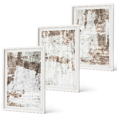 Conjunto de 3 quadros com moldura Padrões abstratos em branco e marrom