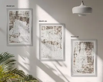 Conjunto de 3 quadros com moldura com padrões abstratos em branco e marrom