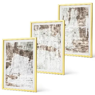 Conjunto de 3 quadros com moldura com padrões abstratos em branco e marrom